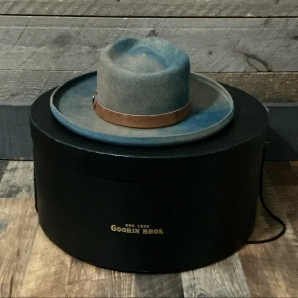 Goorin Bros The Dead Sea Fedora Hat Blue Tan NWT Size Large USA Made